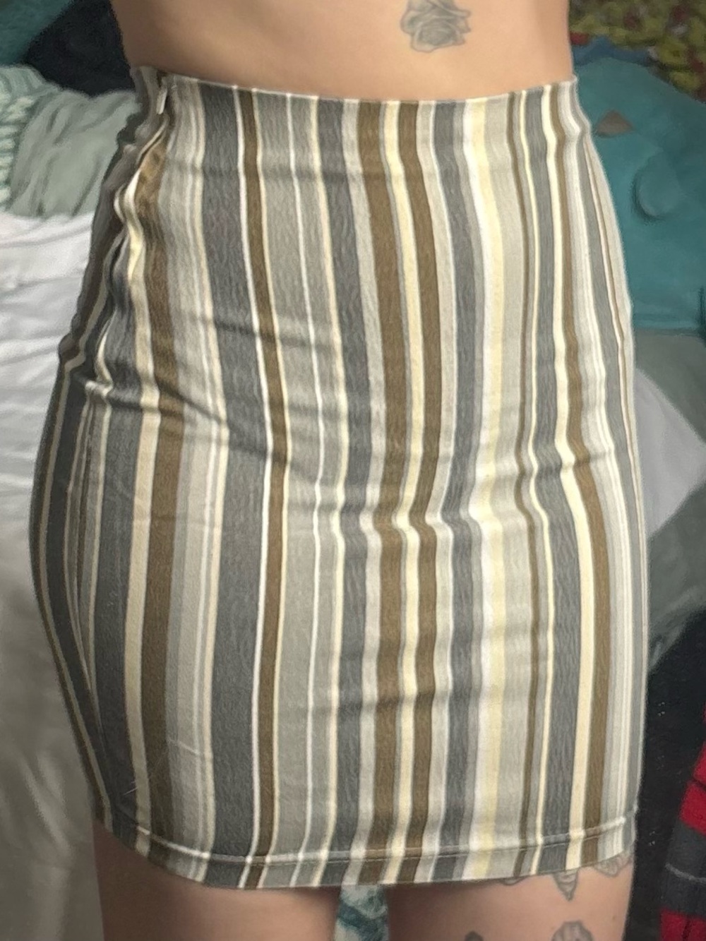 Striped Bodycon Mini Skirt in Neutral Stripes